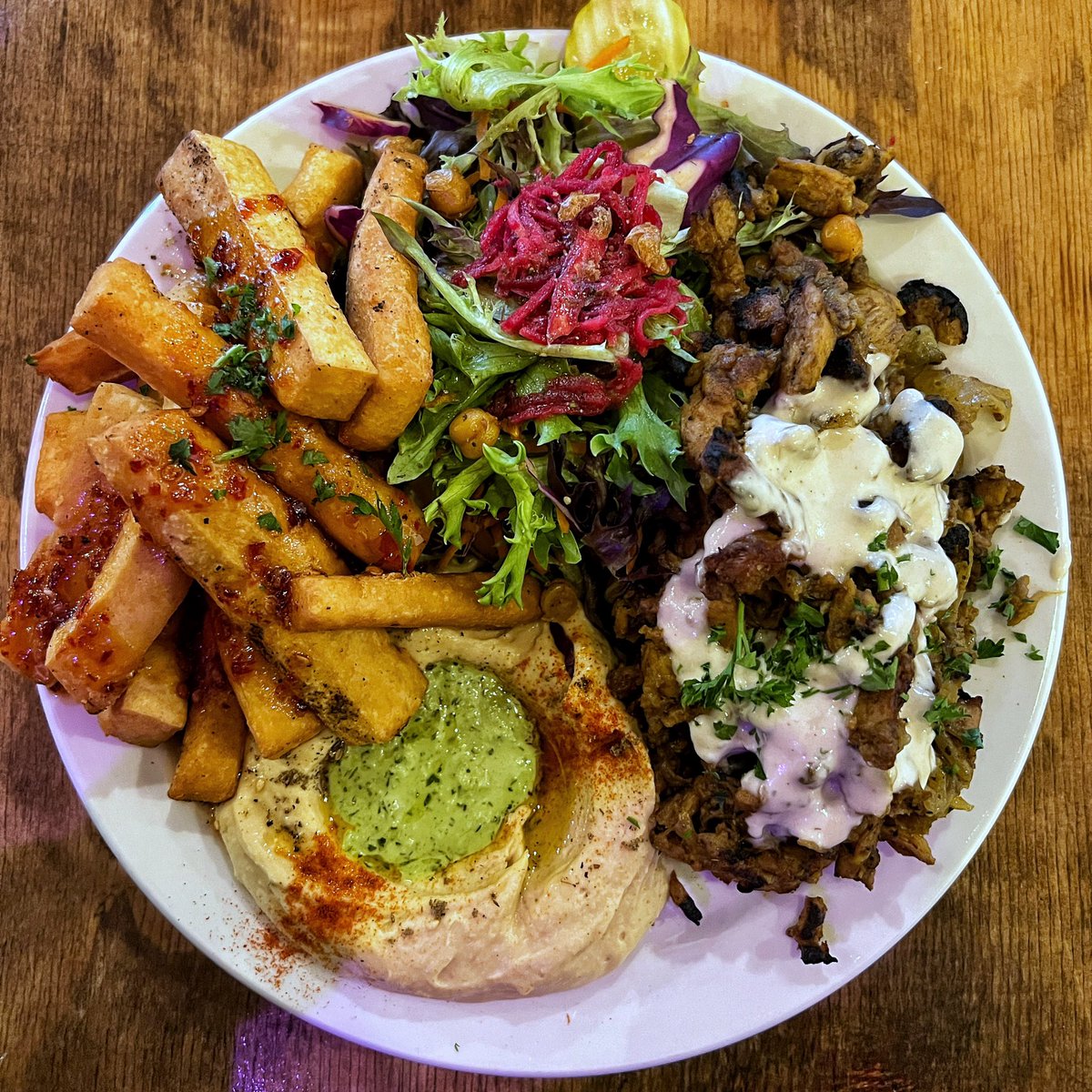 Vegan Shawarma platter with chickpea fries. This was the best thing I ate in Vancouver!
