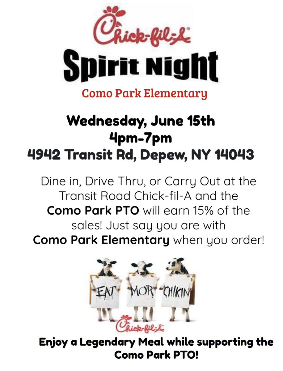 AnthonyMastrod2's tweet photo. Come support our local elementary school and take the night off from cooking.  @MollyMarcinelli @LancasterCSD @MrsJGalas @ComoParkMusic @PtoComo https://t.co/iXhsKOrimR