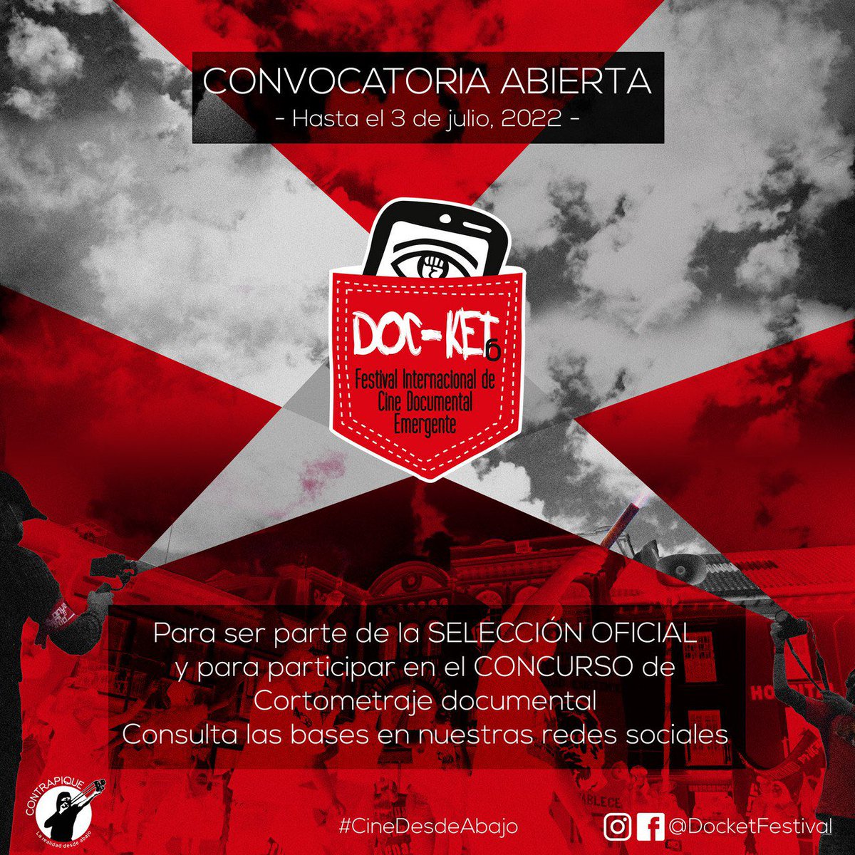 contrapique's tweet photo. #CONVOCATORIA a documentalistas, organizaciones, colectivos, estudiantes o aficionados a que sean parte del #DocKet6
hasta el 3 de julio en https://t.co/lcgGmh7vgG
bases en: https://t.co/ytXrX64g7Z
#documentalemergente
#Documental
#Cinedocumental
#CineDesdeAbajo
#opencall https://t.co/9uvNXhWXqU