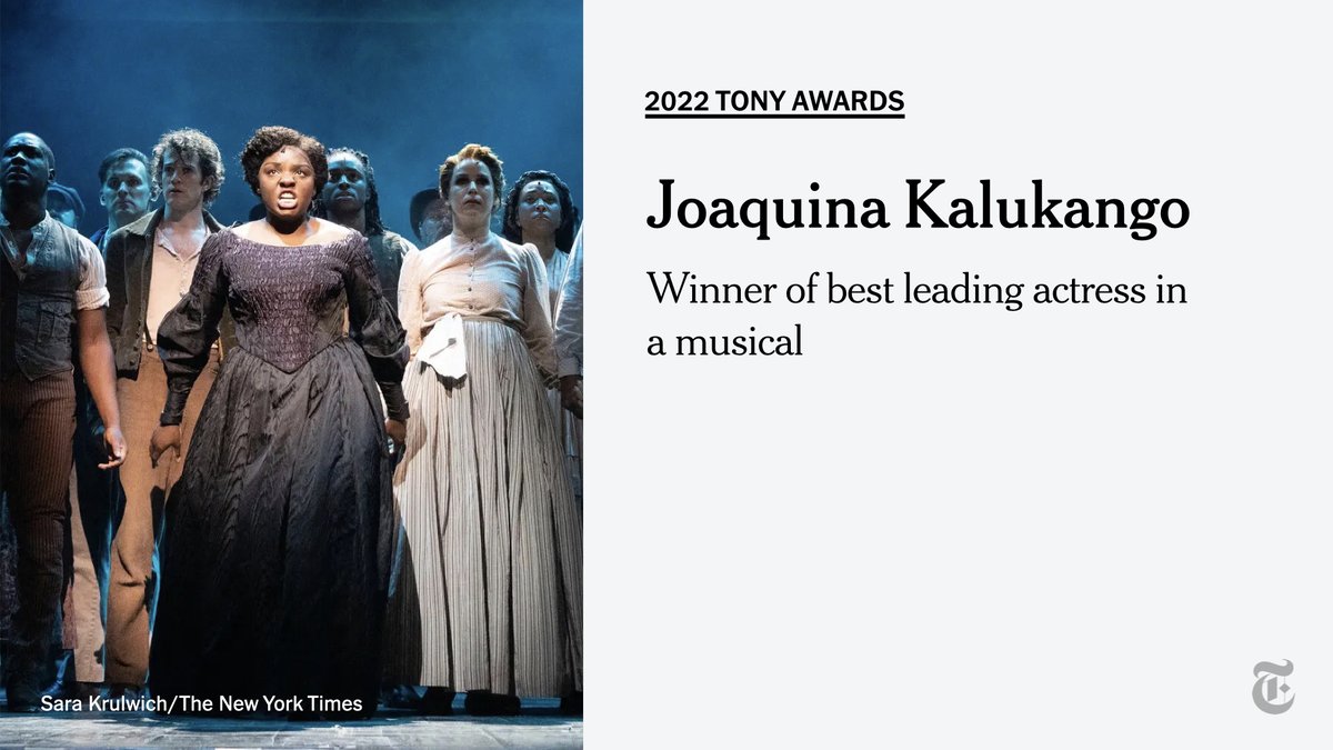 Joaquina Kalukango, who plays a resilient Civil War-era bar owner in “Paradise Square,” just won her first Tony for best leading actress in a musical. #TonyAwards nyti.ms/3aVn41a
