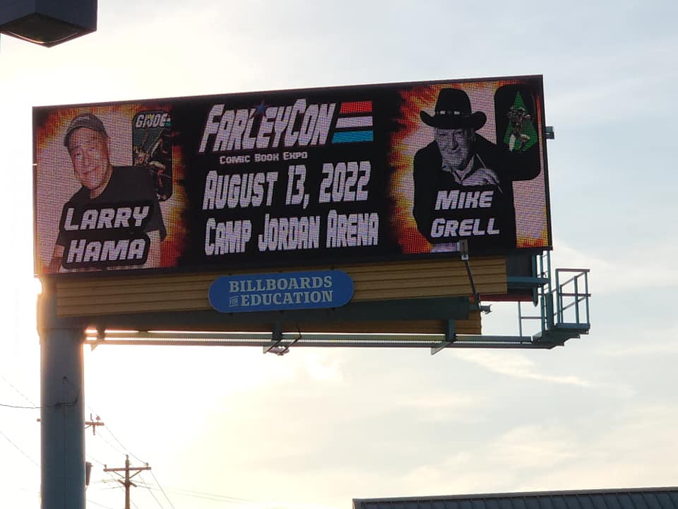 Farley_Con's tweet photo. We have our billboards up and running for FarleyCon Comic Book Expo on August 13th.
#gijoe #MyHeroAcadamia #WWE #RonSimmons #larryhama #MikeGrell #KylePhillips @GenuineLexLuger #FarleyCon #Comicconvention https://t.co/MN0KoPB8R8