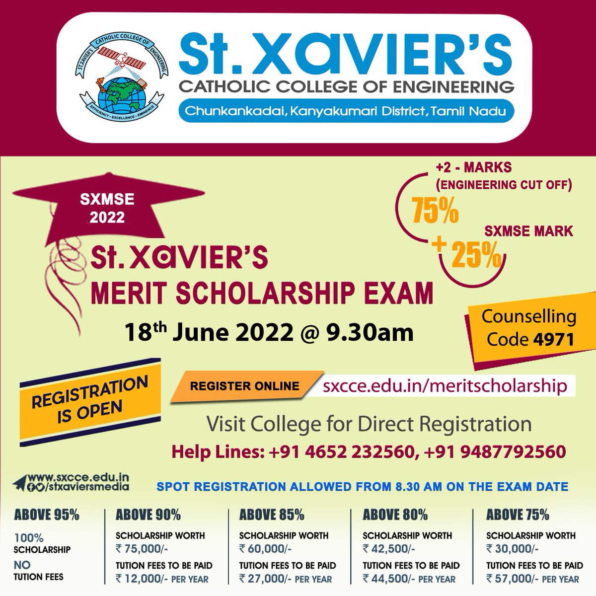 jarulking's tweet photo. St. Xavier's Catholic College of Engineering
Merit Scholarship Exam 2022
18th June 2022 @ 9.30am.
Spot Registration also available
#sxcce #college #Exam #University #Reopen #school https://t.co/Y0UEBqIN4v