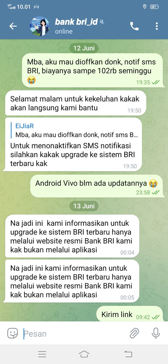 bangidil's tweet photo. @BANKBRI_ID Berarti ini penipuan yah! Tlg BRI ditindak lanjuti ditelegram sudah bertebaran mengatasnamakan BRI. Terima Ksh infonya kaka https://t.co/b2ZKkSu0sC
