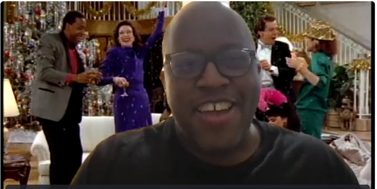 Congratulations to <a href="/TheLivingMJ/">Michael R. Jackson</a> and the company of @StrangeLoopBway for winning best book and best musical! Here's a picture of the Michael R. Jackson, generously Zooming with my doc sem last year! Hooray!!