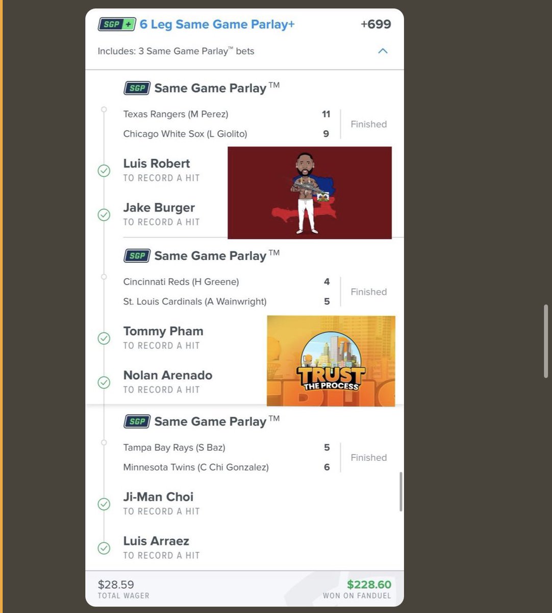 TheFundFlippers's tweet photo. CASH THESE 🔥⚾️ some wins from yesterday and today in the discord. Trust the process! Visit the link in our bio to join. #baseballcapper #bettingtips #bettingtwitter #gamblingtwitter #MLBPicks #MLB #fanduel #sportsbetting https://t.co/d7v9a9Im6E