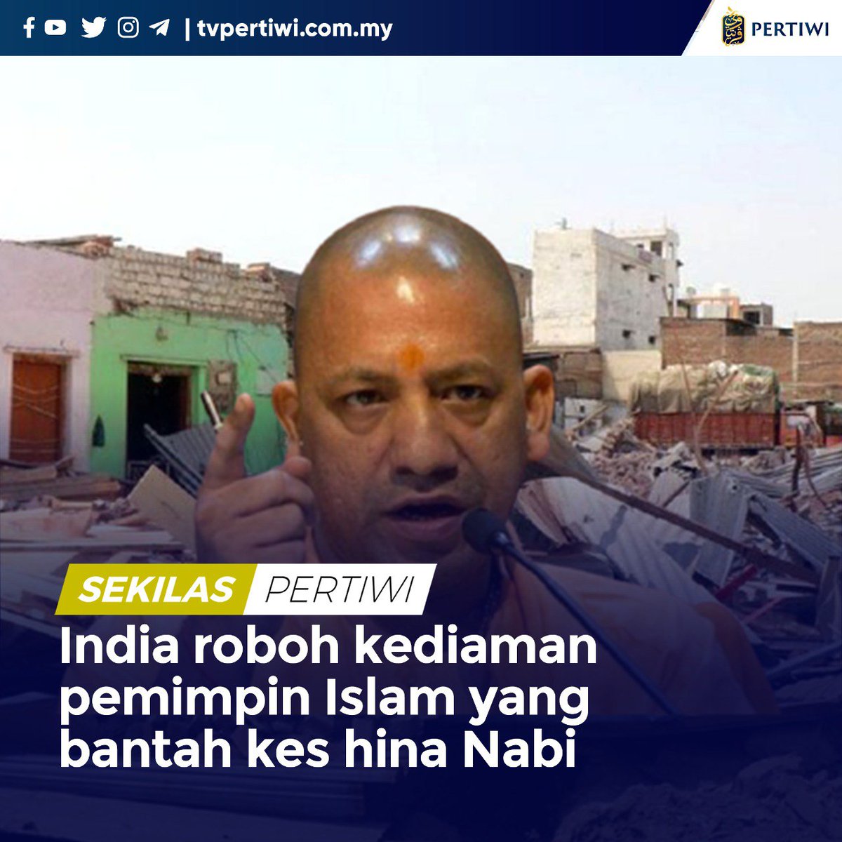 numanmazlan's tweet photo. Pasukan keselamatan India meroboh beberapa kediaman milik ulama Islam yang terlibat dalam himpunan bantahan susulan kenyataan biadab dua ahli politik negara itu mengenai Nabi Muhammad ﷺ. https://t.co/yW0NZB9uXK