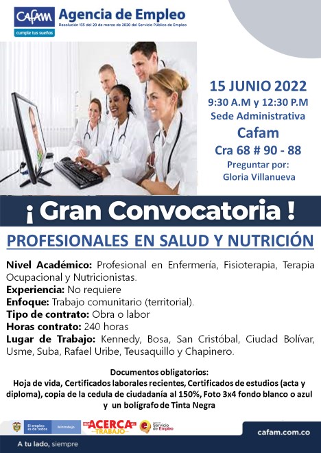 #TalentoCafam | Queremos que hagas parte del equipo de trabajo de nuestra gran empresa. Si cumples con los requisitos de alguna de estas vacantes toma nota, ¡te esperamos!

#PorElTrabajoQueSueñas #TrabajoSíHay #LaUnidadNosAcercaAlTrabajo