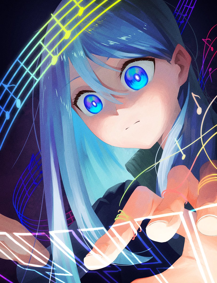 1girl solo blue eyes blue hair long hair hair between eyes closed mouth  illustration images