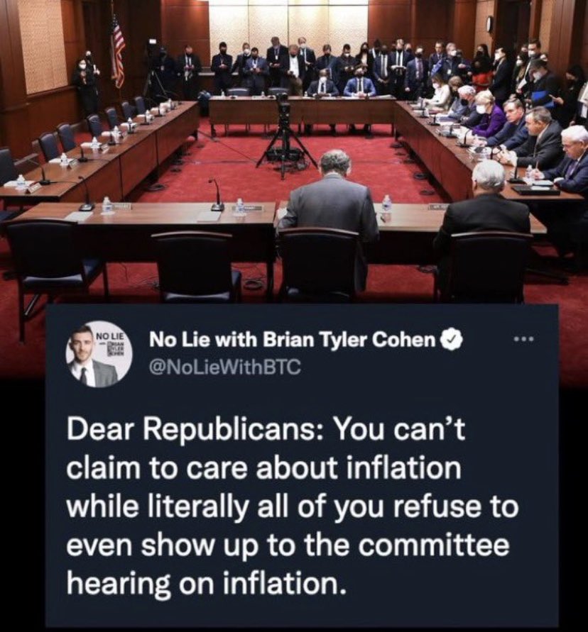 AmoneyResists's tweet photo. Stefanik says if Republicans were in charge of the House, they’d tackle inflation by…holding a congressional hearing on it. 

Minor detail: No republicans attended the last congressional hearing held on inflation and they all voted against every measure to lower prices. https://t.co/Q8uyVhZbUM