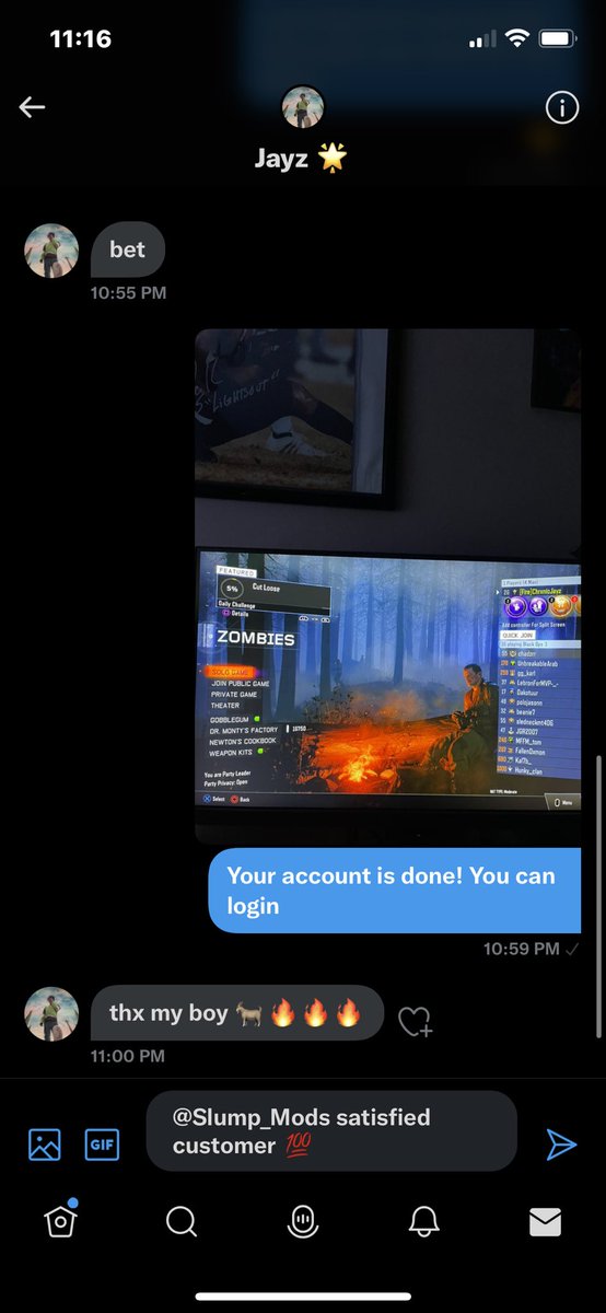 Slump_Mods's tweet photo. Satisfied customer 💯
Dm if interested 
#gtamods #gtamodder #ps3mods #moddingps3 #ModernWarfare  #MW #moneydrop #buymods #bo2mods #awmods #mwhacks #mwmods #codmods #bo3mods #moddedbo3account https://t.co/nKPj3Vobxf