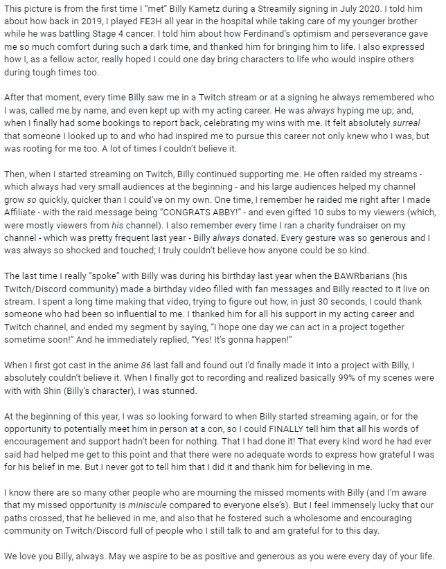 missabbyespirit's tweet photo. I've been trying to write this all weekend, but couldn't find the words. And I tried to make it concise, but Billy Kametz had such an impact on me; I couldn't edit it down.

Rest in peace, Billy. Thank you, THANK YOU for everything.

My thoughts go out to his family and Erica❤️ https://t.co/HqXmf9bbJn