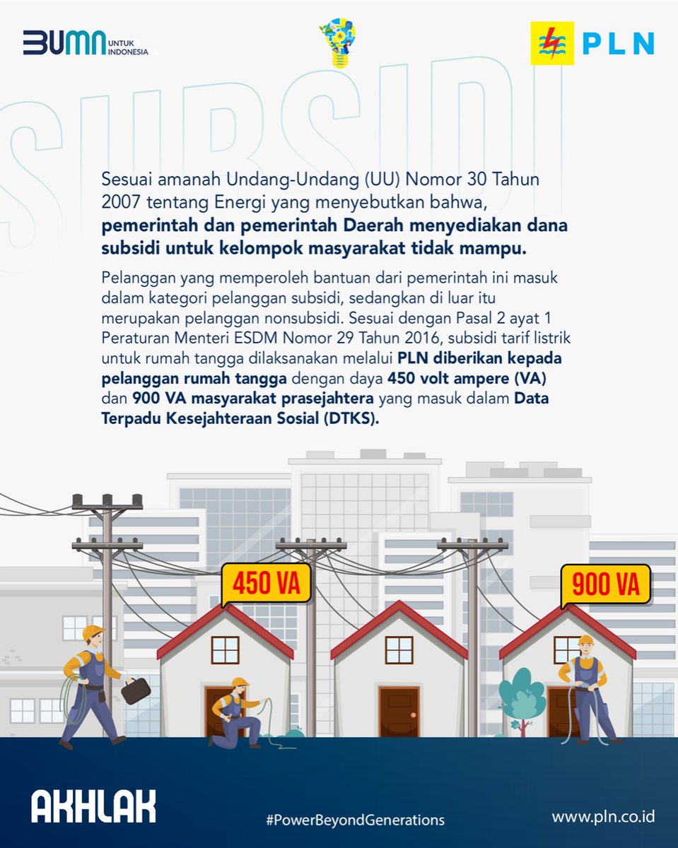 SahabatPLNJkt's tweet photo. Electrizen, pemerintah berkomitmen melalui PLN memberikan bantuan subsidi listrik untuk kelompok  masyarakat tidak mampu, sesuai amanah Undang-Undang (UU) Nomor 30 Tahun 2007, tentang Energi. https://t.co/qtyMyKOn4S
