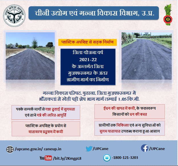 UPCane's tweet photo. "प्लास्टिक अपशिष्ट से सड़क निर्माण"
#plasticroad #upcane 
#gannavibhagkisadak
@UPCane @UPGovt @CMOfficeUP @InfoDeptUP https://t.co/FrAH15fxps