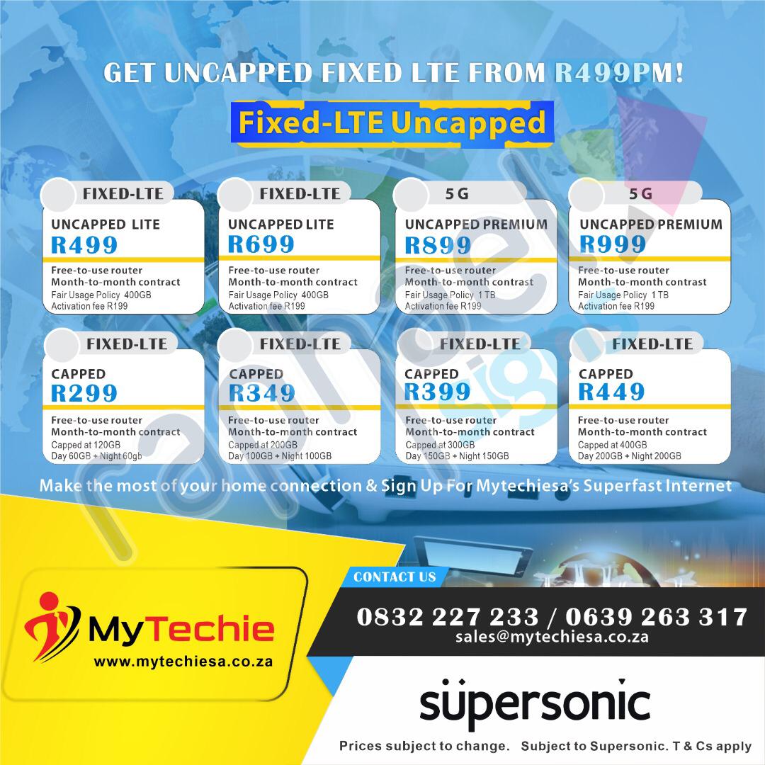 MyTechie are official resellers of #Supersonic products including  #Airfibre which is quick and easy installation. 

You can WhatsApp our dedicated number 063 926 3317 to have your coverage checked &amp; get your order placed within hours and installation within days!