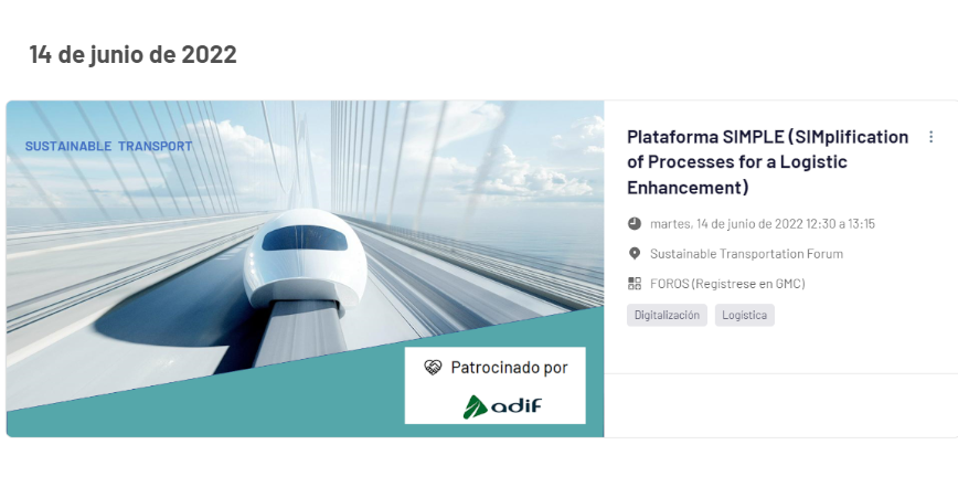 SimpleLogistica's tweet image. Mañana, durante el evento @Globalmobcall, @mitmagob, @Adif_es, @PuertosEstado e @IndraCompany explicarán cómo la #PlataformaSIMPLE impulsará la #digitalización del transporte de #mercancías
🗓️14 de junio
🕚 12:30 h.
🚩 Sustainable Transportation Forum