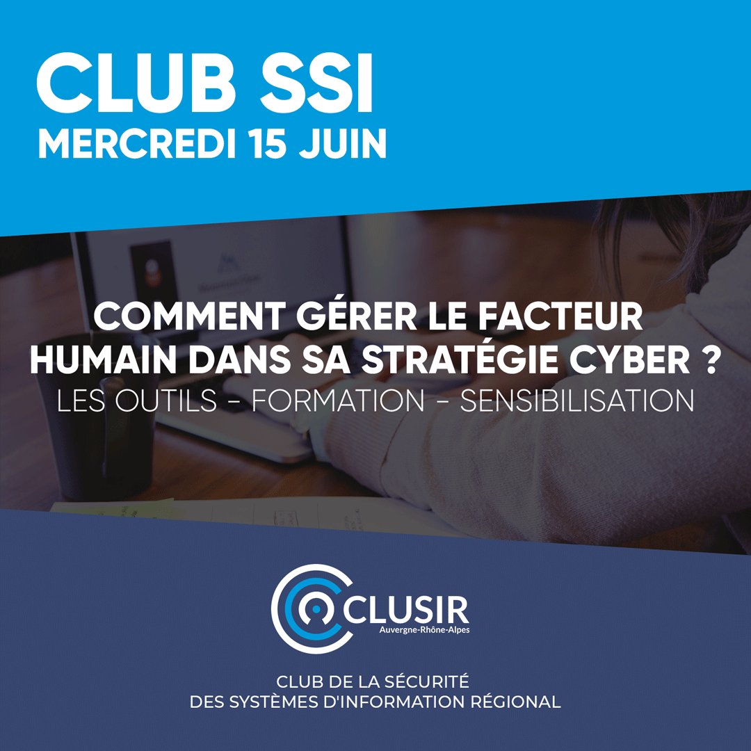 [🛡️#Adhérent] 🙎𝗟𝗲 𝗳𝗮𝗰𝘁𝗲𝘂𝗿 𝗵𝘂𝗺𝗮𝗶𝗻 est un enjeu majeur de la cybersécurité. Les cybercriminels utilisent souvent les salariés comme point d'entrée initial

📅Ce mercredi 15 juin à 9h, #CLUBSSI sur la gestion du facteur humain dans sa stratégie de cybersécurité