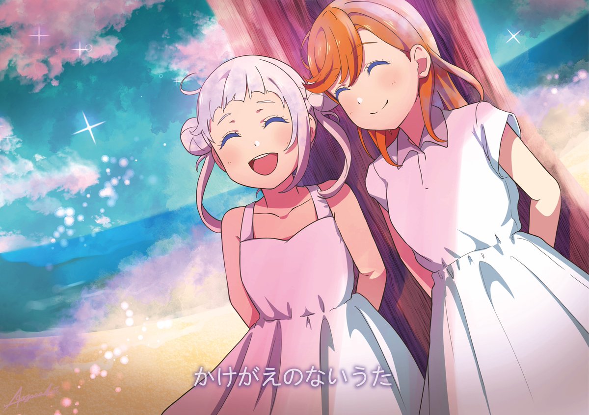 shibuya kanon 2girls multiple girls double bun dress closed eyes hair bun orange hair  illustration images