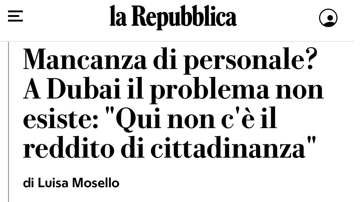 vncnzvlln92's tweet photo. Infatti a Dubai niente di reddito di cittadinanza perché hanno optato direttamente per la schiavitù di stato. Con questo titolo Repubblica per quanto mi riguarda ha toccato il fondo. https://t.co/DqMOZPxI1W
