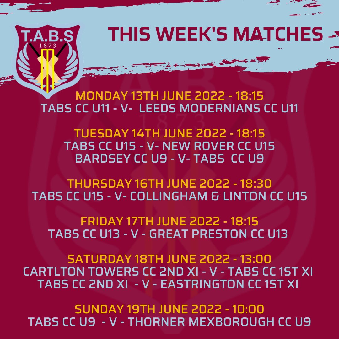 A busy week of 8 matches for our teams to look forward to this week. Don't forget if you are visiting our cricket ground to play, train or spectate please park on Dowkell Lane and enter via the main gates.