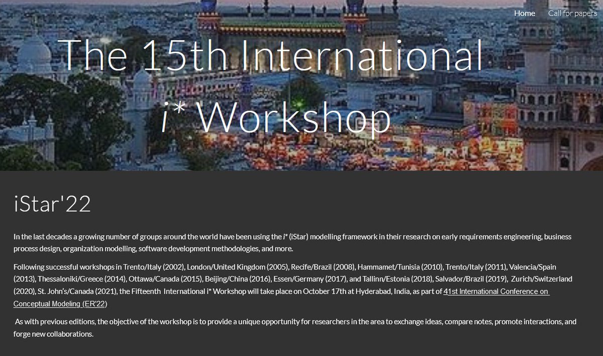 ERconf's tweet photo. The 15th International i* Workshop at #ERconf22 is open for submissions until 15.06. Topics: #GoalModeling in #RequirementsEngineering and in line with the #ERconf22 theme #BigData &amp; #AI. It is organized by Tong Li, Alejandro Mate &amp; Enyo Gonçalves. Details https://t.co/AlsPenuRnQ https://t.co/vWbB4jzMOK