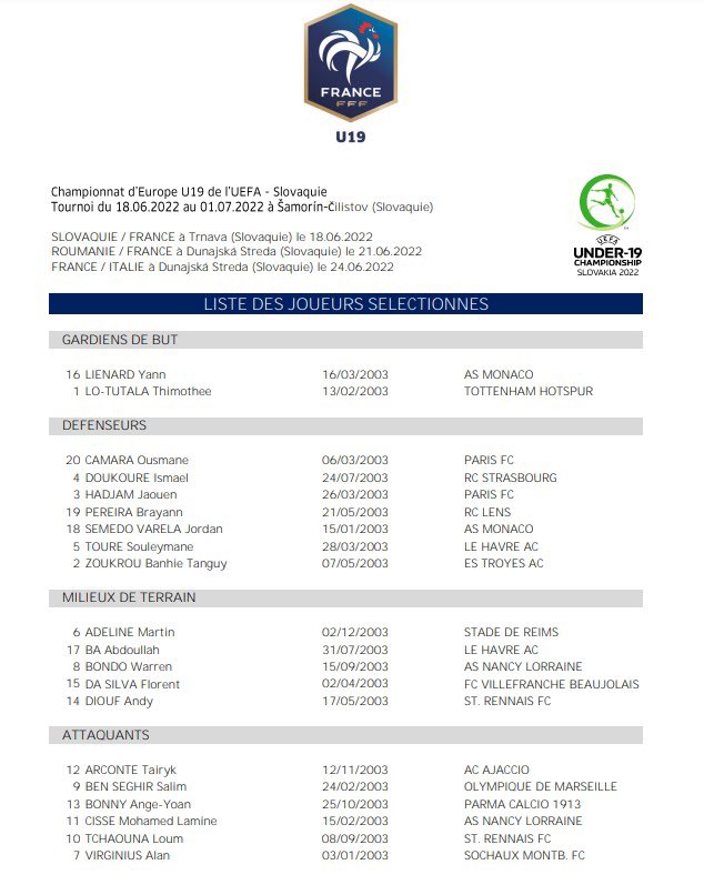 𝐒𝐞́𝐥𝐞𝐜𝐭𝐢𝐨𝐧 𝐍𝐚𝐭𝐢𝐨𝐧𝐚𝐥𝐞 🇫🇷

Félicitations à Florent Da Silva qui, après son prêt réussie sous nos couleurs, a été sélectionné avec l’EDF U19 pour participer à l’Euro 2022 (18 juin-1er juillet en Slovaquie) 👏🏼

Bon courage à toi Flo’ ✊🏼

#TeamFCVB 🔵⚪️