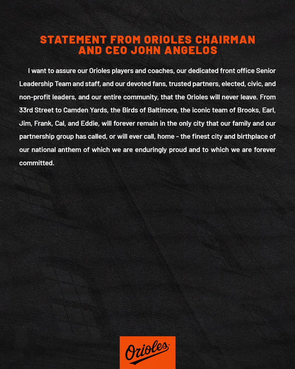 Statement from Orioles Chairman and CEO John Angelos: