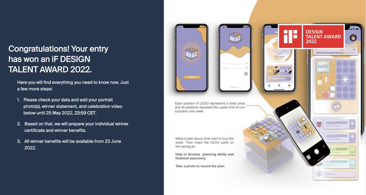 Great news for #LeiJiang, current <a href="/RCA/">Royal College of Art</a> #MresDesign student, as she won the <a href="/iFDESIGNAWARD/">iF DESIGN</a>! 👏👏👏