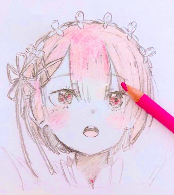 花うさぎ 絵描き リゼロ ラム イラスト ラムはピンクが綺麗で好きです あと 性格好き T Co Nlpje4absc Twitter