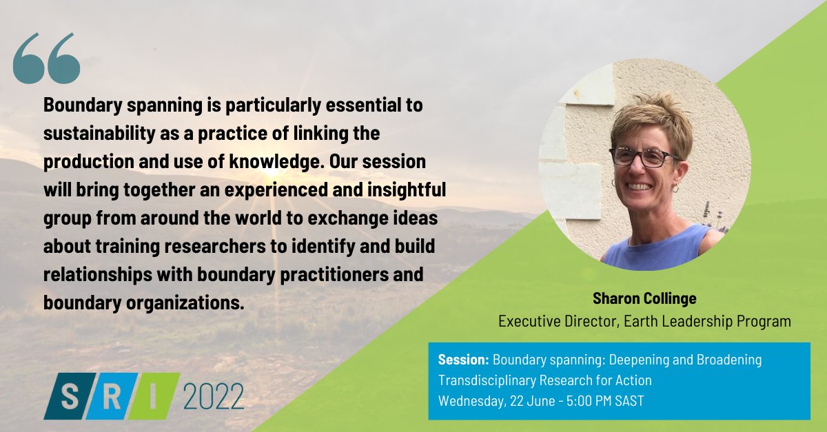 From #SRI2022 session organizer, Dr. Sharon Collinge (@CollingeS), Executive Director, <a href="/EarthLeadership/">Earth Leadership Program</a> Program. Find this session and so many more at SRI2022, June 20-24.
🌍 Register for online tickets: bit.ly/3nwtsNj
<a href="/Belmont_Forum/">Belmont Forum</a> <a href="/FutureAfricaUP/">Future Africa Platform</a> <a href="/FutureEarth/">Future Earth (@futureearth.bsky.social)</a>