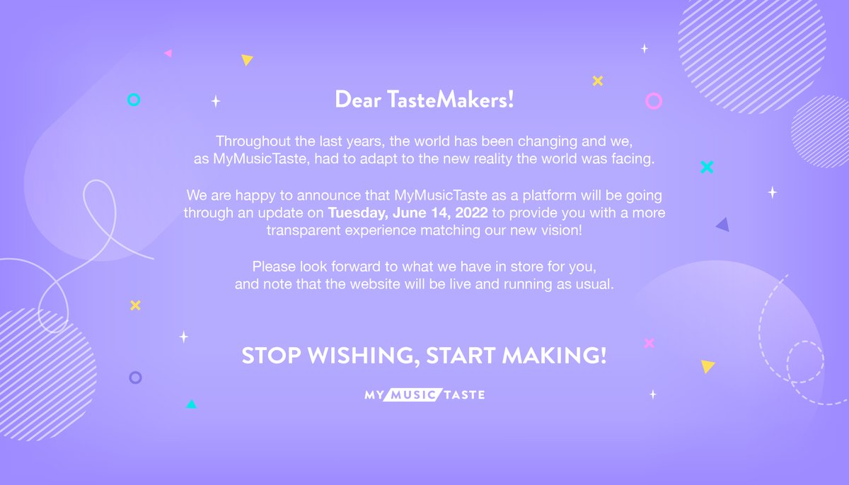 _mymusictaste's tweet image. TasteMakers!👋
It's time for a new Era! ✨

#StopWishingStartMaking
