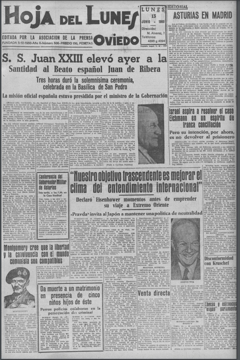 APrensaOviedo's tweet photo. Sobre la presencia de Asturias en Madrid y cómo eran recibidas las autoridades provinciales en la capital trataba el editorial de la Hoja del Lunes de un día como hoy, lunes 13 de junio, pero de 1960. 
#HojaDelLunes https://t.co/wzbbjMBFcp