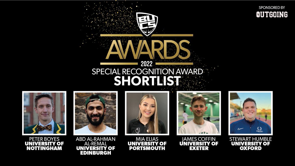 Incredible people, doing incredible things. The Special Recognition Award sponsored by <a href="/WeAreOutgoing/">Outgoing</a> shortlist is:

🟢 @PeterTBoyes | <a href="/UoNSport/">University of Nottingham Sport</a>
🔵 Stewart Humble | @OxfordUniSport
🟢 Abd Al-Rahman Al-Remal | <a href="/UoESport/">UoE Sport</a>
🟣 Mia Elias | @UOPsport
🟢 James Coffin | @UoEStudentSport