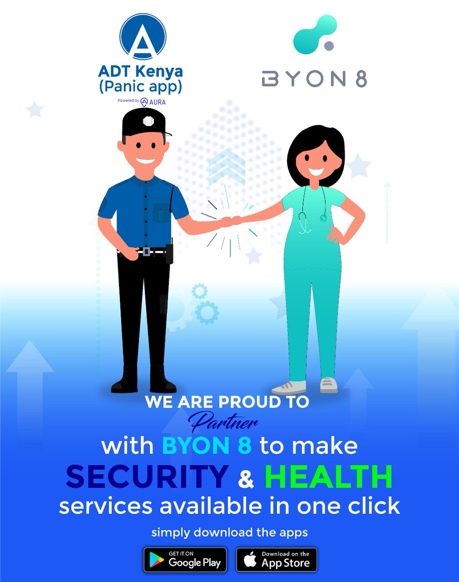 ADTSecurity_Ke's tweet photo. Download the BYON8 app today and speak to a GP from as low as 395/-. Get emergency response whenever you need it through the ADT KENYA app from as low as 800/-.

#ADTKenya #ADT #Security #EmergencyApp #Safety #Kenya #AdtSecurity #GuardingYourWorld #StaySafe https://t.co/jXe31wiLHA