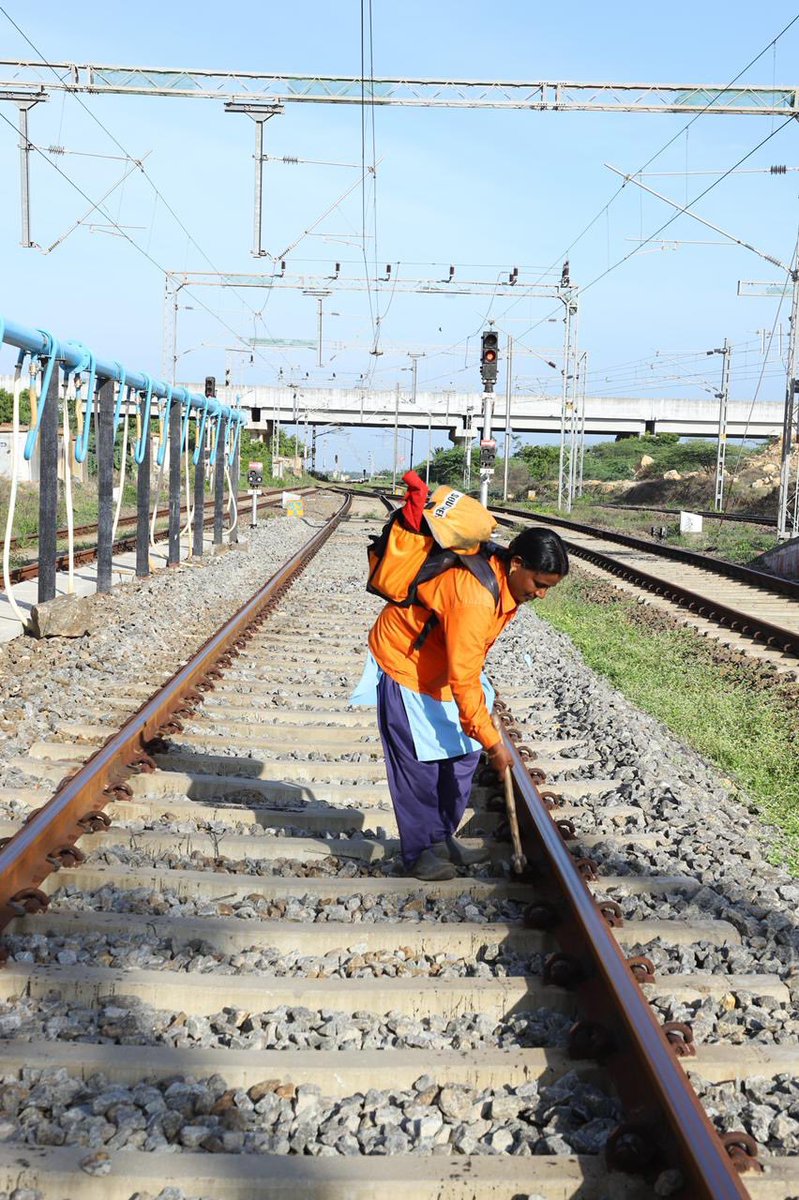 RailMinIndia's tweet photo. Maintenance of tracks is a crucial &amp; continuous practice that plays a critical role in ensuring the safety of train operations.

Catch a glimpse of the trackwomen at work near Kanniyakumari. https://t.co/5xl9rtfn43