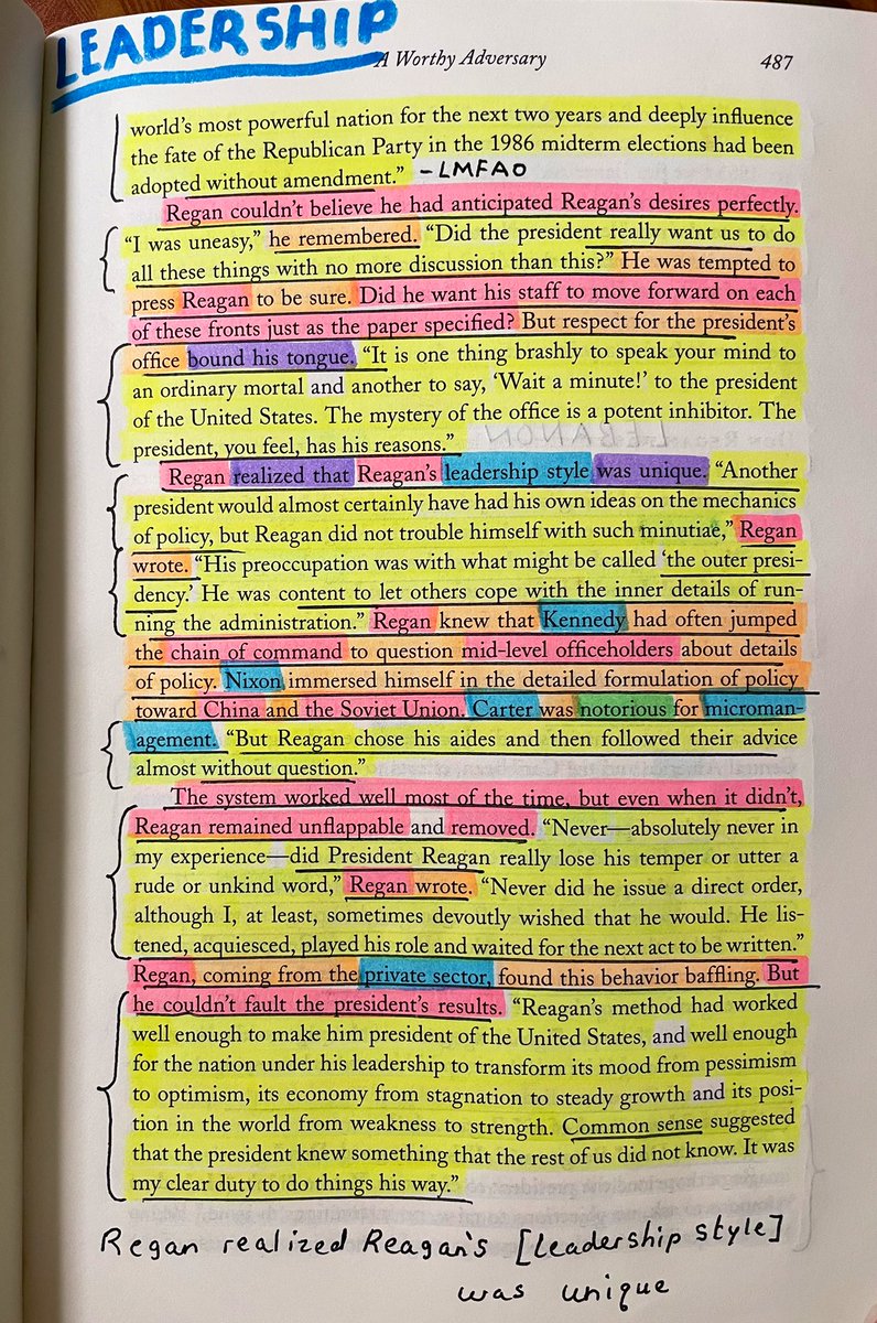 ThePrimeJesse's tweet image. LEADERSHIP
Regan realized that Reagan’s [LEADERSHIP STYLE] was unique. 
- these two pages stood out to me in the Reagan book #DecentralizedCommand