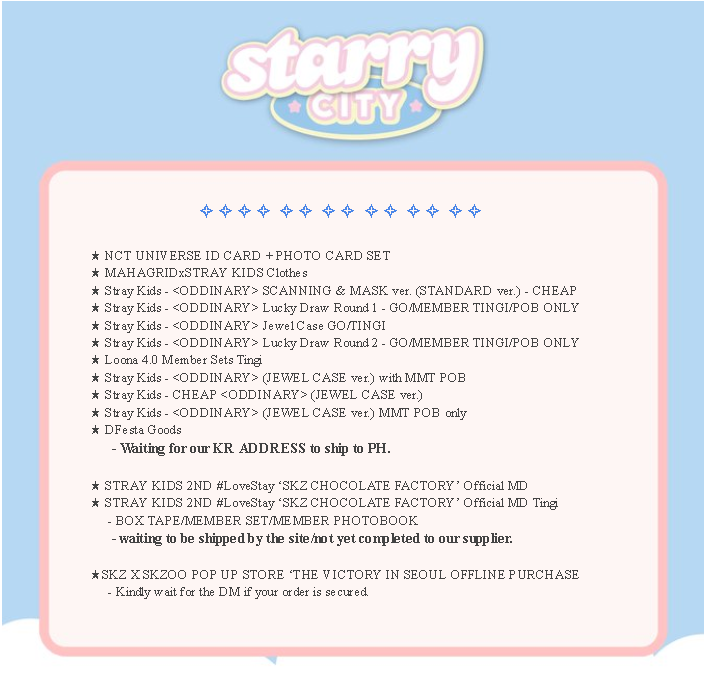starrycityph's tweet photo. ┈┈⋆ #SCPHUpdates✨
Thank you so much for the patience
Always Stay Safe and Healthy po!

☆ If we missed an update don't hesitate to DM us.
☆ Incoming updates this week will be replied to this tweet. https://t.co/1r225Ec9as