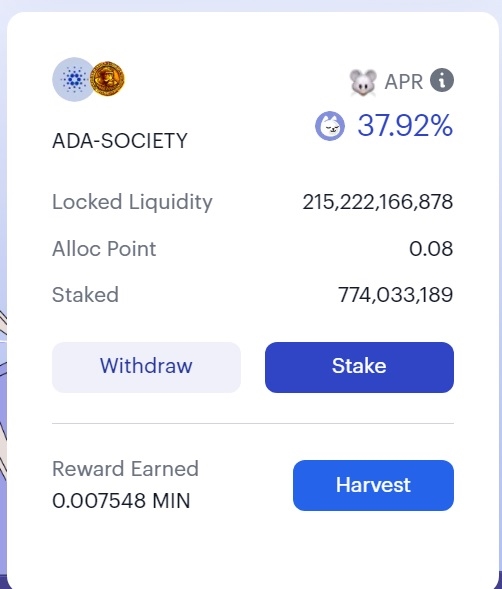 WaywardWhale's tweet photo. Just staked my airdropped $Society on 
@MinswapDEX
 LP and it only cost me 4 ADA.

#ADA #Cardano #DeFiChain #DeFi #CNFT #CNFTs #CNFTCommunity https://t.co/DUdRMIgo5G