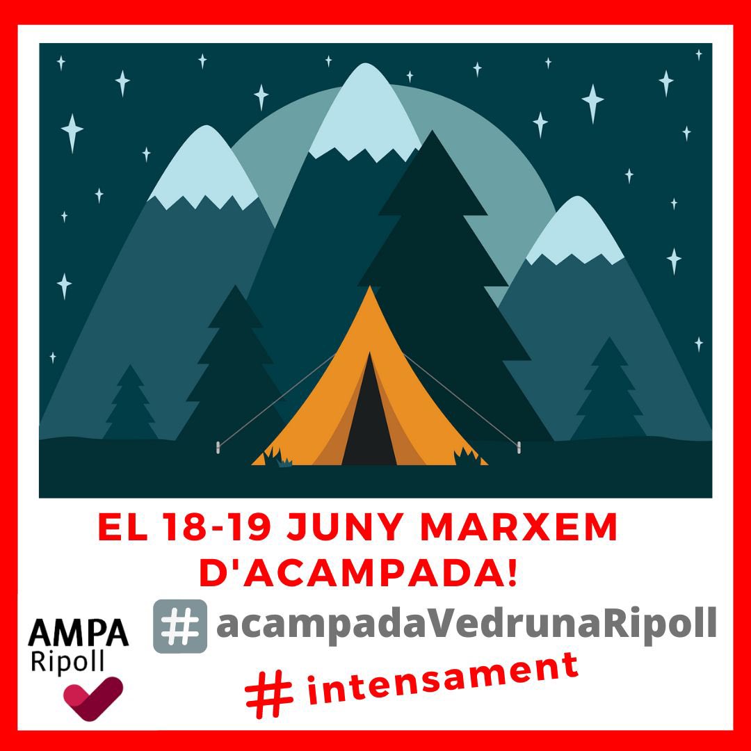 📣MARXEM D’ACAMPADA🏕 a Vallfogona de Ripollès. Us animeu a venir?  

Una acampada amb família al medi natural⛰, un sopar a la vora del foc🔥, un joc de nit🔦 pel nucli medieval i  una petita excursió a peu. 

18 i 19 de juny del 2022 pels alumnes <a href="/VedrunaRipoll/">Vedruna Ripoll</a> , acompanyats.