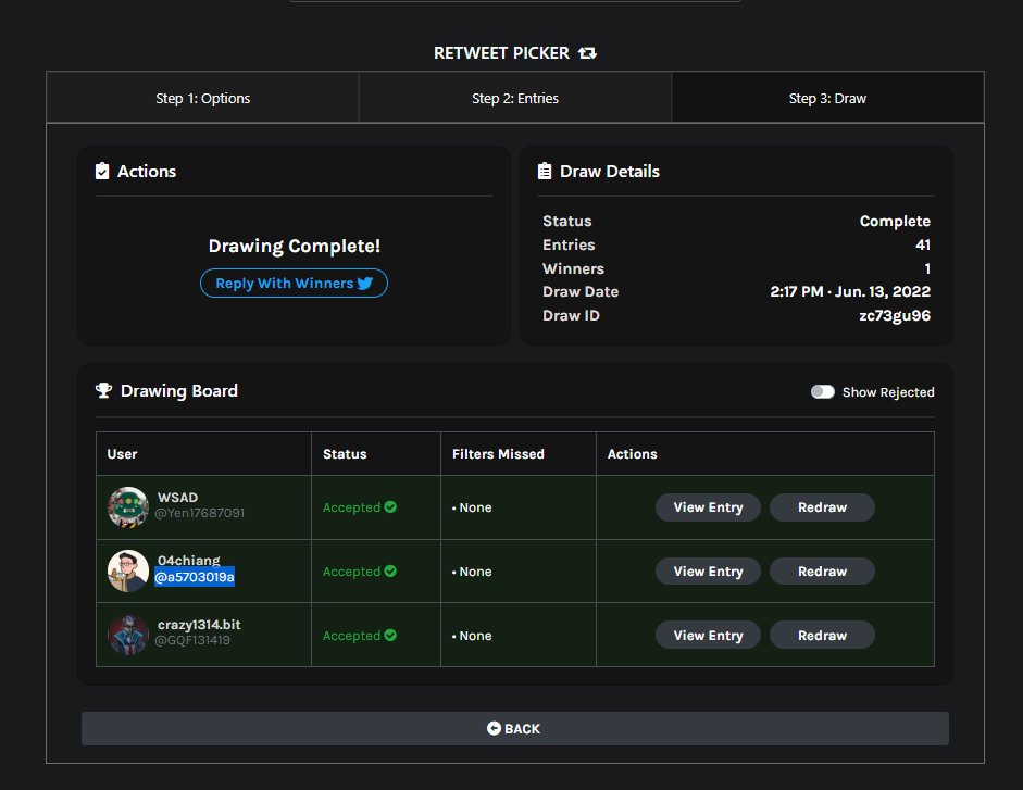 Fud Me
- Airdrop-

Congratulations to the following winners.
<a href="/Yen17687091/">WSAD</a>
<a href="/a5703019a/">(🏆,🏆) 04chiang</a>
<a href="/GQF131419/">0xGQF</a>

Please complete your registration by June 13 at 6:00pm UTC+8.
For registration, please go to BIBO DISCORD, open a ticket, screen capture, wallet.
discord.gg/bibo