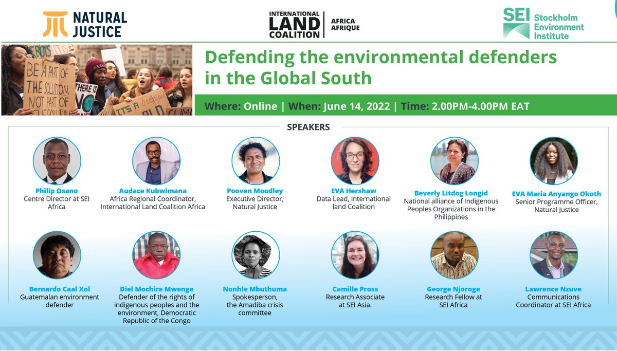 ILCAfrique's tweet photo. Introducing our speakers for tomorrows webinar on defending environmental defenders in the Global South.

Time: 2:00 - 4:00 pm EAT

Registration is ongoing: https://t.co/JItT3FNJK6

#DefendingDefenders https://t.co/Ac0buCiTyT