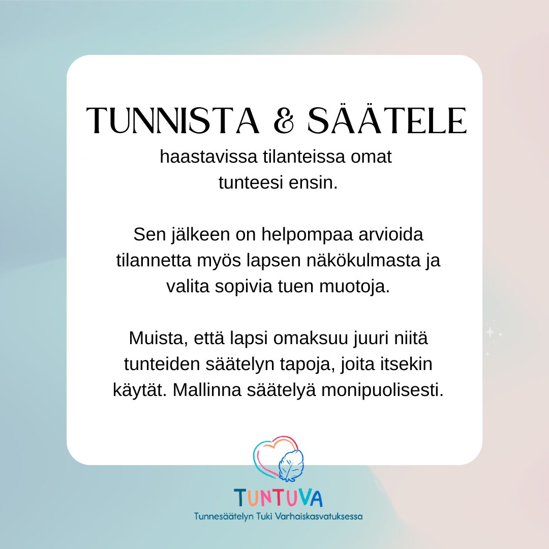 tuntuva's tweet photo. Lapset joutuvat usein helposti tunnemyrskyihin. On luonnollista, että aikuisissakin herää tilanteissa erilaisia tunteita. Tunteiden säätelyn strategioita käyttävät sekä lapset että aikuiset. #tunteidensäätely #tunteidensäätelyntuki #varhaiskasvatus #tuntuvahanke @Opetushallitus https://t.co/1hytOYxjm0