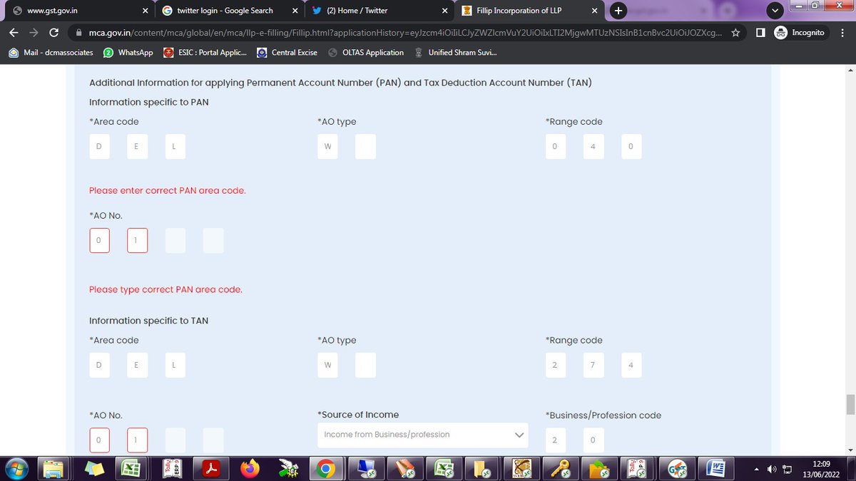 grv_jshi's tweet photo. While uploading Form FiLLip for LLP incorporation of DDAAK Hospitality LLP,I am getting error while filling Area Code details. Its been 5 days I am stuck with this same error. I have also raised complaint with MCA(SR2411686) on 09/06/2022. Please provide solution @MCA21India https://t.co/3waaYGR5uA