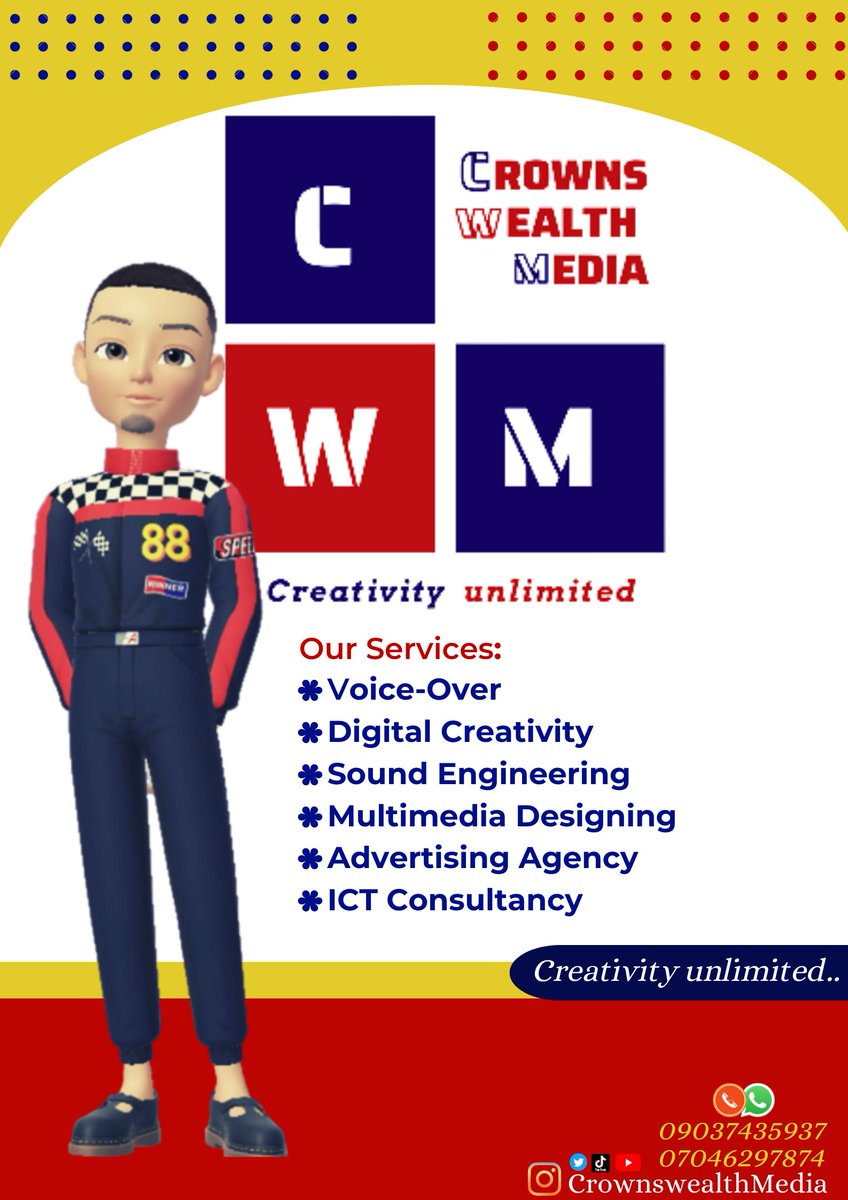 CrownsWealth04's tweet photo. ABOUT US;
Welcome to Crownswealthmedia, your number one source for all multimedia services. We're dedicated to giving you the very best of products and services, with a focus on dependability, customer service and uniqueness.
#Digitalcreator #Multimediadesign #voiceover #sounds https://t.co/p5RjQJl7dN