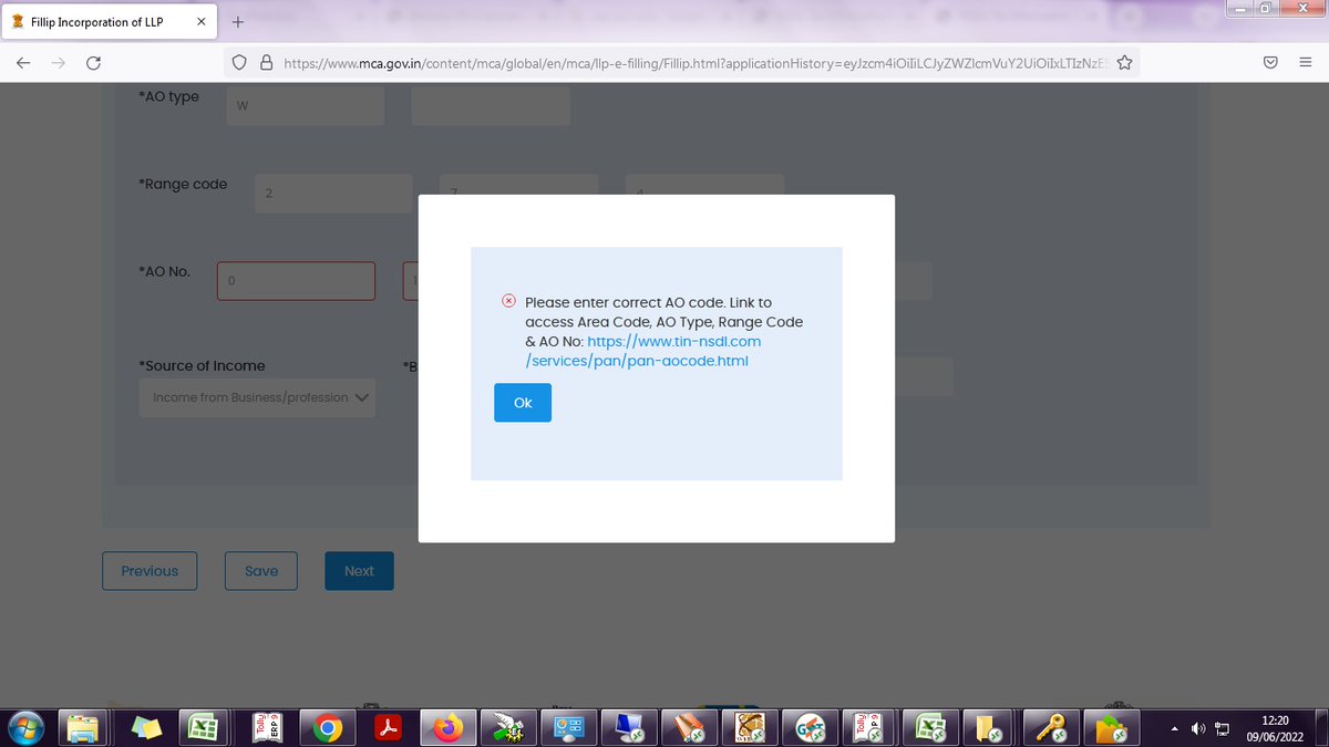 grv_jshi's tweet photo. While uploading Form FiLLip for LLP incorporation of DDAAK Hospitality LLP,I am getting error while filling Area Code details. Its been 5 days I am stuck with this same error. I have also raised complaint with MCA(SR2411686) on 09/06/2022. Please provide solution @MCA21India https://t.co/3waaYGR5uA