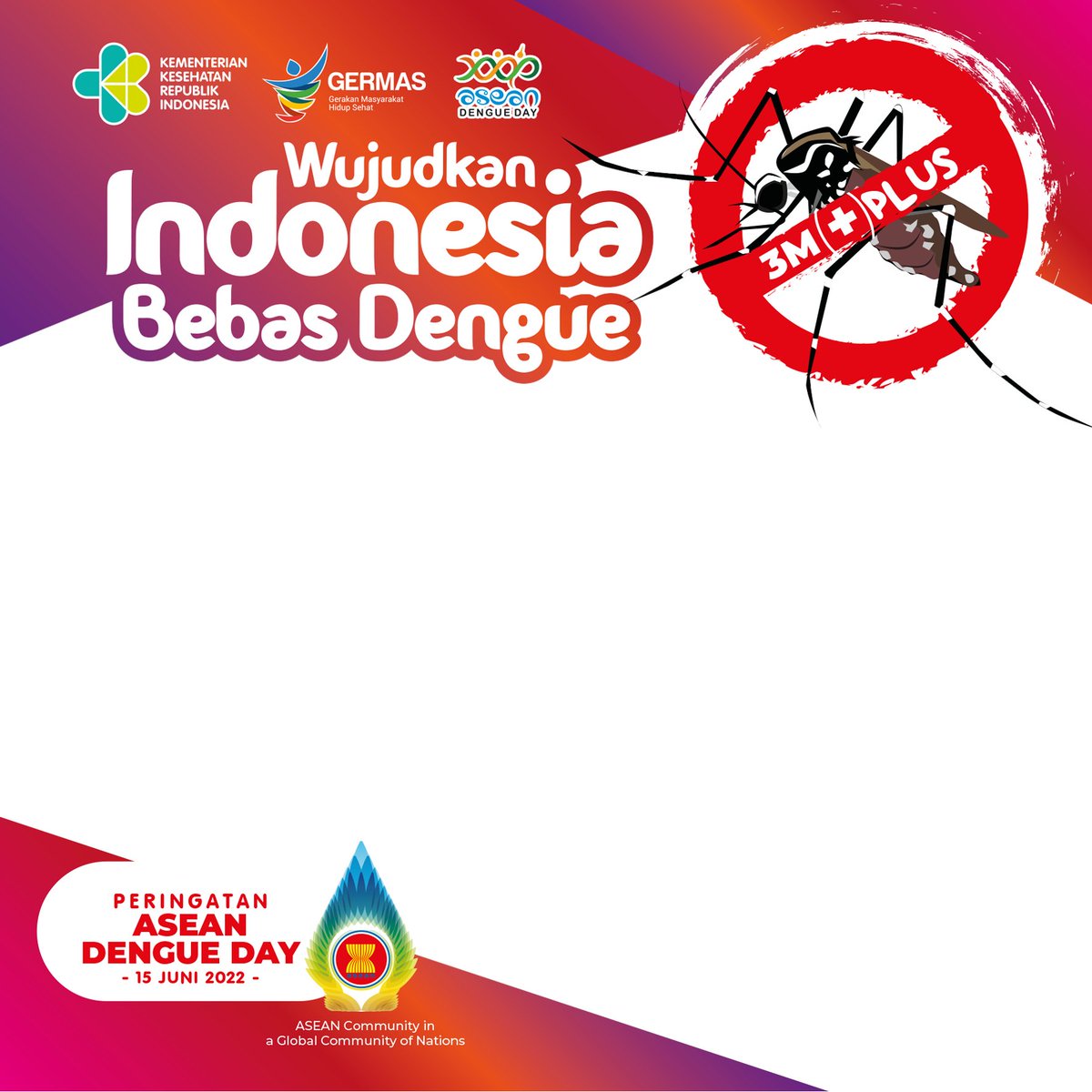 AyoSehatKemkes's tweet photo. Hi, Healthies,
Mari meriahkan ASEAN Dengue Day 2022 dengan memasang foto di medsos kita menggunakan Twibbon berikut:
https://t.co/mYY7tgbGhU
Wujudkan Indonesia bebas Dengue dengan 3M Plus dan PSN seminggu sekali.
#aseandengueday2022 #cegahdbd #3mplus https://t.co/SXNVDhJWrt