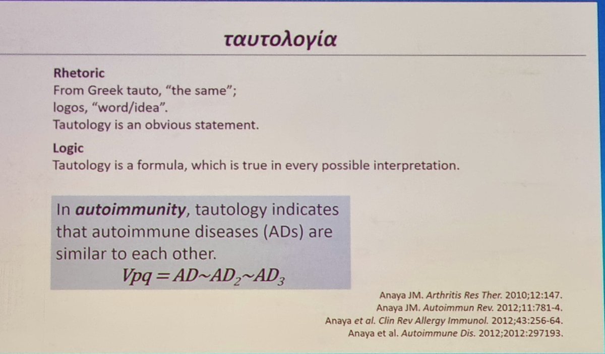 drALINAdima's tweet photo. the #autoimmune tautology (by J-M. Anaya)
overlap vs common origin
#autoimmunity vs polyautoimmunity
latent vs overt #Autoimmunity2022 - Day 4
#TogetherInAthens https://t.co/xHedjqEc2v