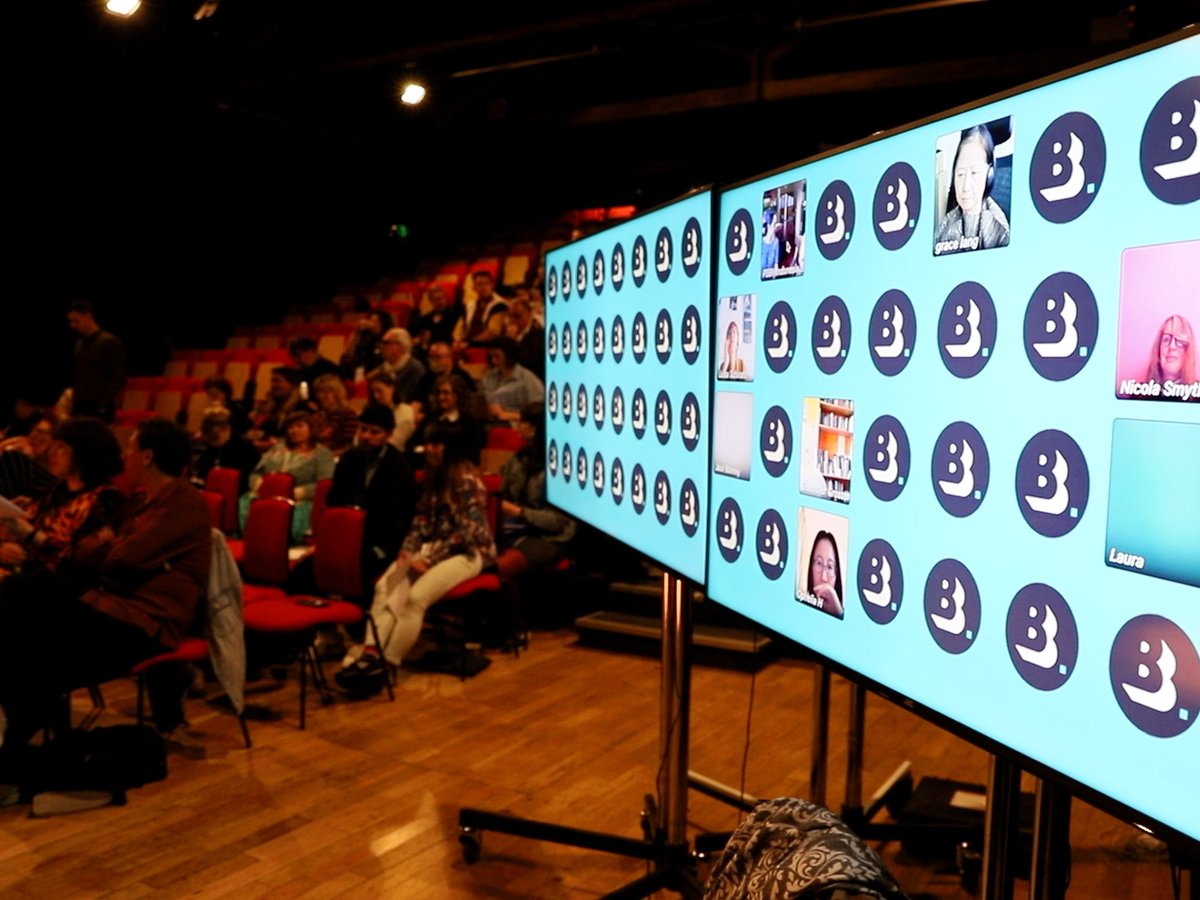 C3ProductionsUK's tweet photo. Providing a hybrid environment for caravan assembly
international PRO meeting by Farnham Maltings &amp; Brighton Festival. Live performances being pitched to producers world wide. @BeSquareLive  fit the bill perfectly. https://t.co/hkAEFfZ5MY