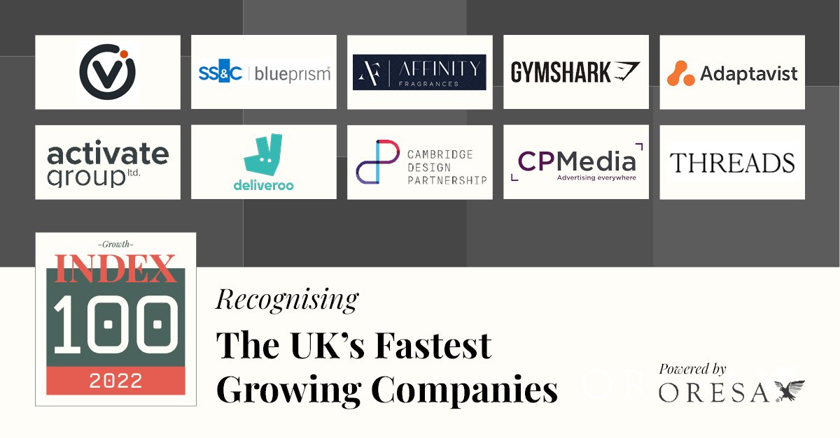 Growth Index (@index_growth) on Twitter photo Congratulations to <a href="/vizion_network/">Vizion Network</a>, <a href="/blue_prism/">SS&C Blue Prism</a>, Affinity Fragrances, @gymshark, <a href="/Adaptavist/">Adaptavist</a>, Activate Group, <a href="/Deliveroo/">Deliveroo</a>, <a href="/CDP_innovation/">Cambridge Design Partnership</a>, <a href="/CPMediaSponsor/">CP Media</a> and <a href="/threadsstyling/">Threads</a> for taking the 61-70 spots in this year's Growth Index UK 100! #growthindex2022 #ukbusiness Congratulations to <a href="/vizion_network/">Vizion Network</a>, <a href="/blue_prism/">SS&C Blue Prism</a>, Affinity Fragrances, @gymshark, <a href="/Adaptavist/">Adaptavist</a>, Activate Group, <a href="/Deliveroo/">Deliveroo</a>, <a href="/CDP_innovation/">Cambridge Design Partnership</a>, <a href="/CPMediaSponsor/">CP Media</a> and <a href="/threadsstyling/">Threads</a> for taking the 61-70 spots in this year's Growth Index UK 100! #growthindex2022 #ukbusiness