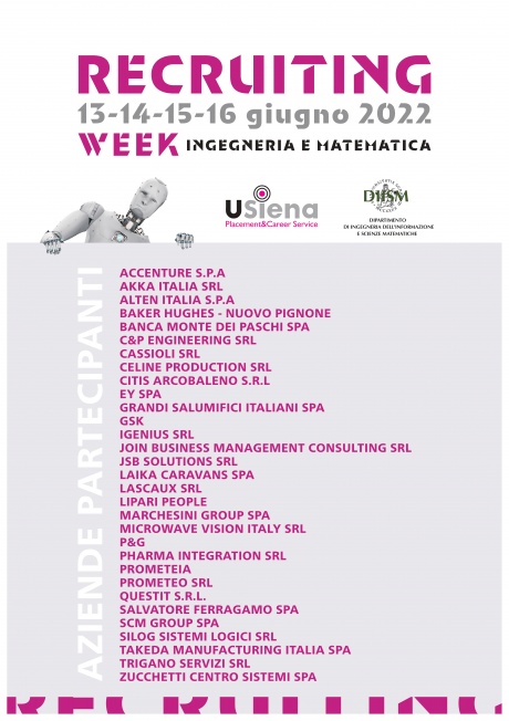 unisiena's tweet photo. 📌13-16/6. Al via la #RecruitingWeek di #Ingegneria e #Matematica al Complesso didattico San Niccolò – Siena.
Le aziende partecipanti presenteranno le opportunità lavorative all’interno dell’azienda e svolgeranno colloqui di selezione.
👉https://t.co/8GNBiQTgu0
#Università #Siena https://t.co/LuDEbz7Mmd