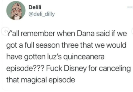 jen98457602's tweet photo. tears fucking tears Disney fuck you for canceling something beautiful. 
#fuckyoudisney #toh #theowlhouse https://t.co/yXaWPzQu0p